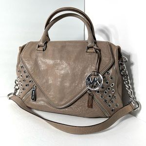 MICHAEL KORS Odette Grommet Brown Leather Satchel Bag